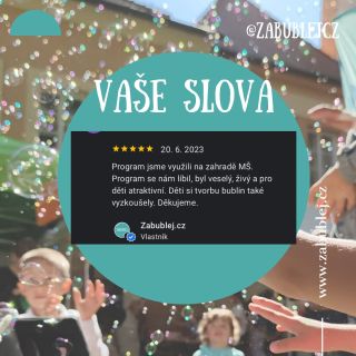 💬 Co říkají naši zákazníci? 👉 „Program jsme využili na zahradě MŠ. Program se nám líbil, byl veselý, živý a pro děti...